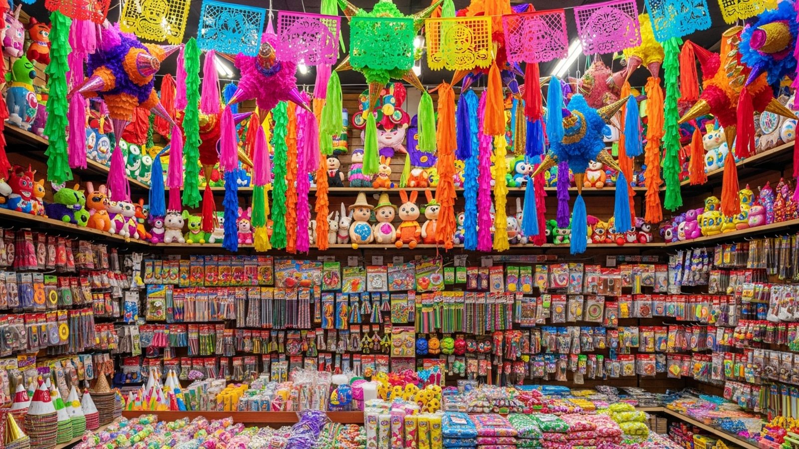 Piñatas, serpentinas y artículos de fiesta en la tienda